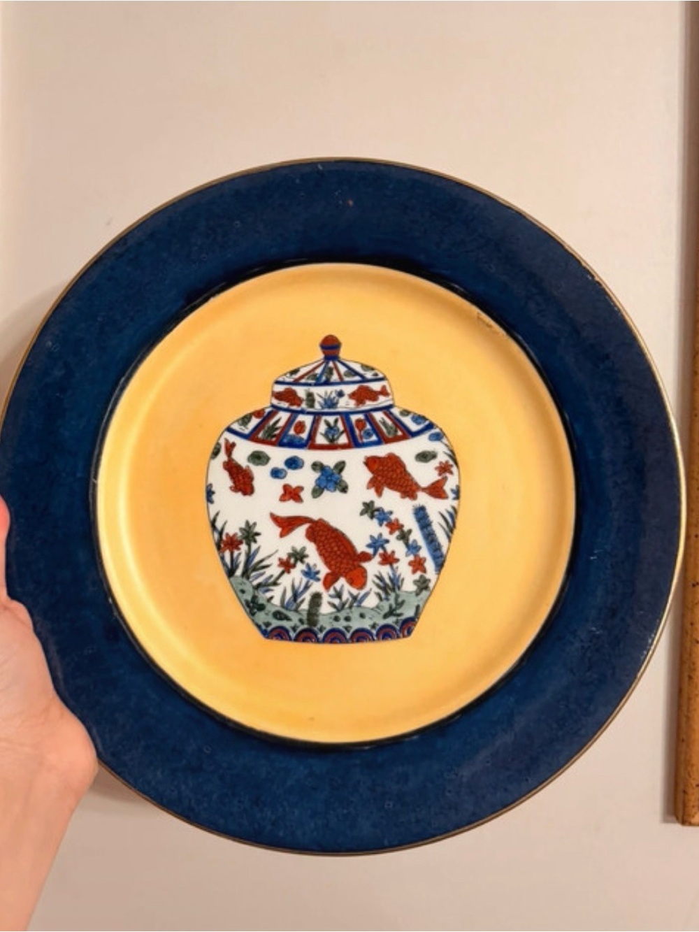 Ami Blue and Yellow Porcelain Jar Wall Plate